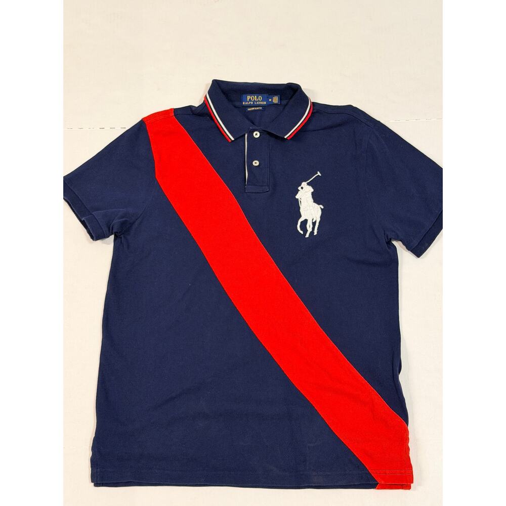 Polo Ralph Lauren Big Pony Polo Shirt Mens Medium Navy Red Custom Slim